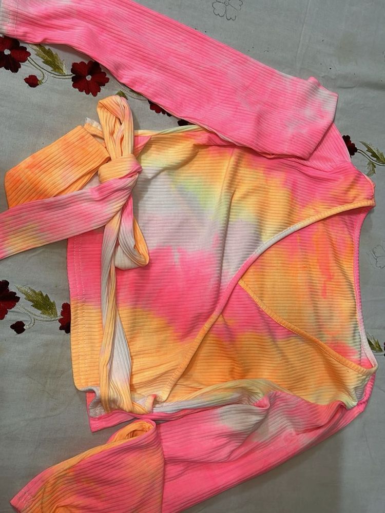 Tie-Dye Long Sleeve Wrap Top