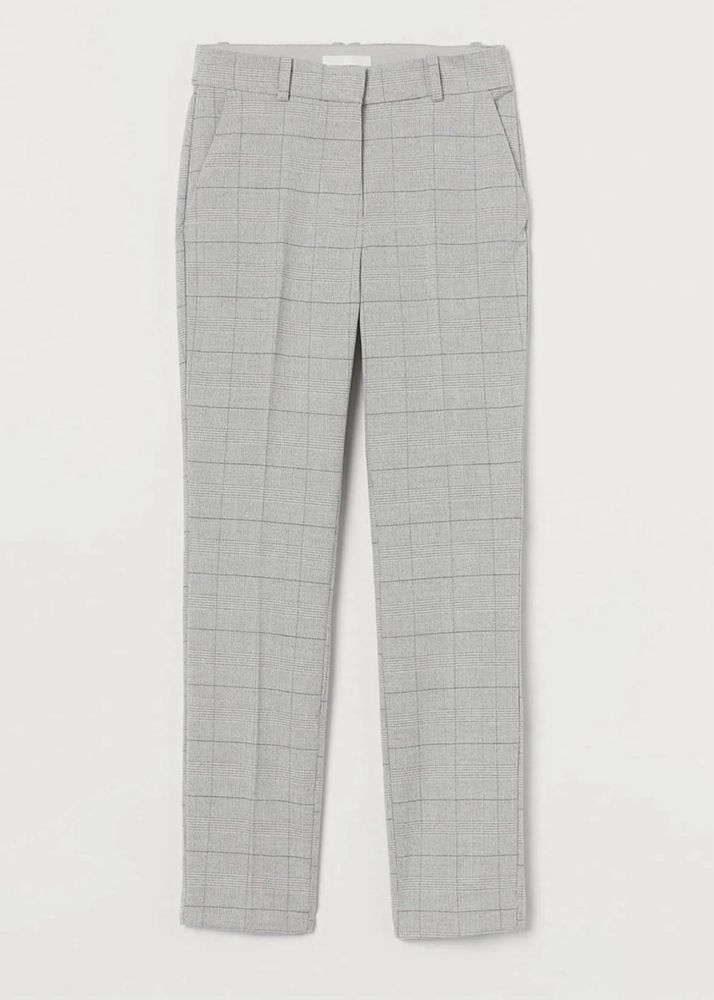 Grey Plaid Straight Leg Pants