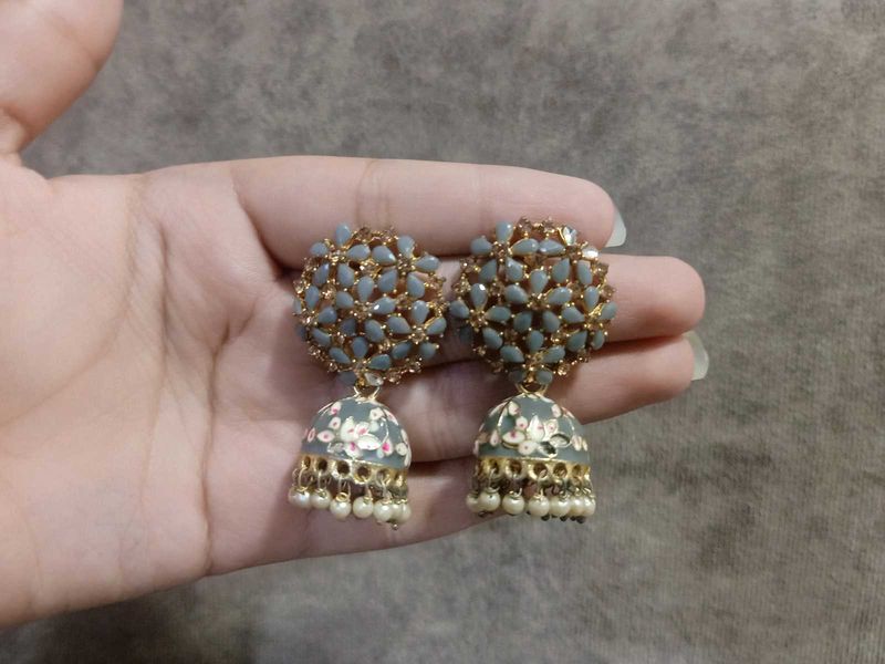 Beautiful Grey Jhumka Earrings
