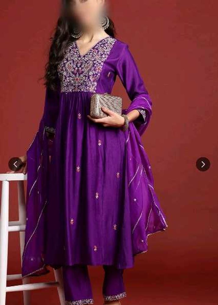 Elegant Embroidered Purple Kurta Set