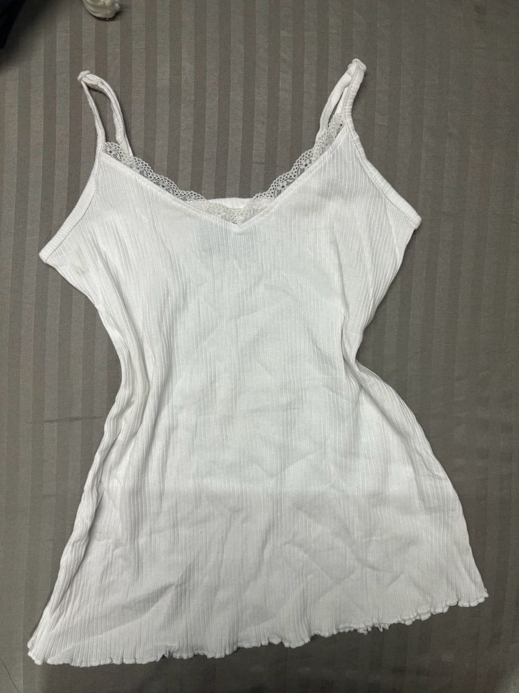 White Lace Trim Cami Top