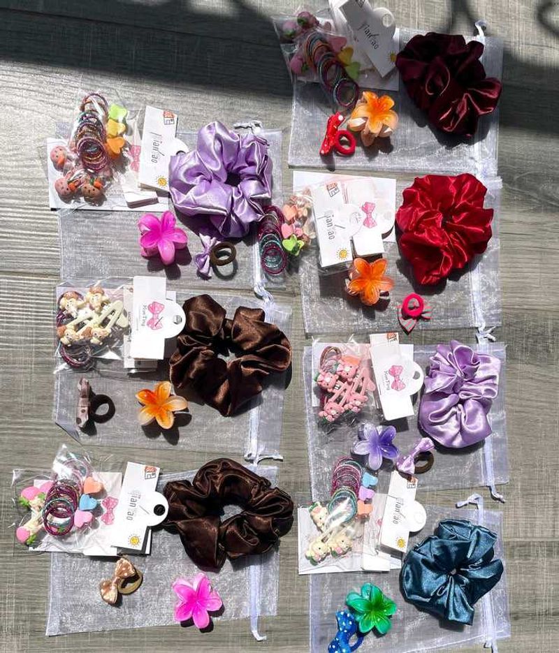 Cute Hair Scrunchies &amp; Clips Set of 6