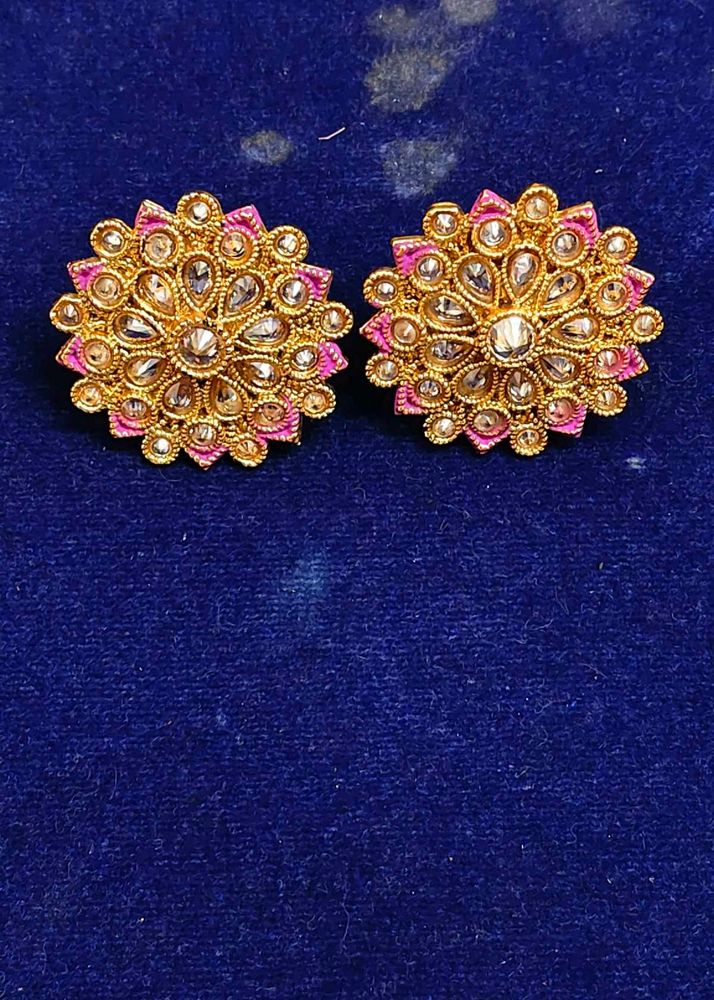 Elegant Pink Meenakari Kundan Stud Earrings for Wo