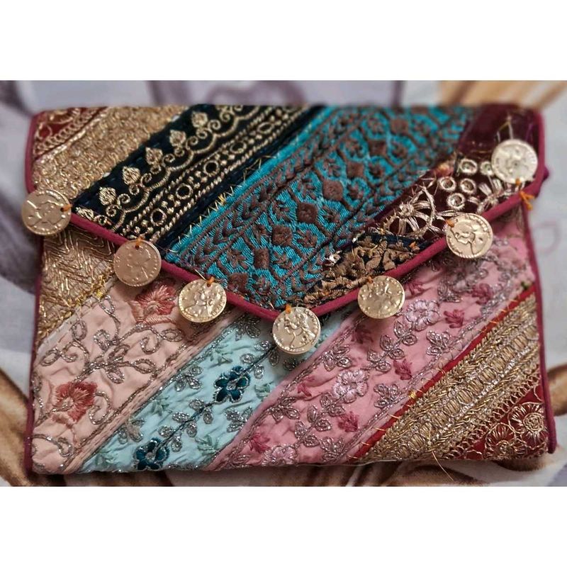 Boho Embellished Clutch with coin work
