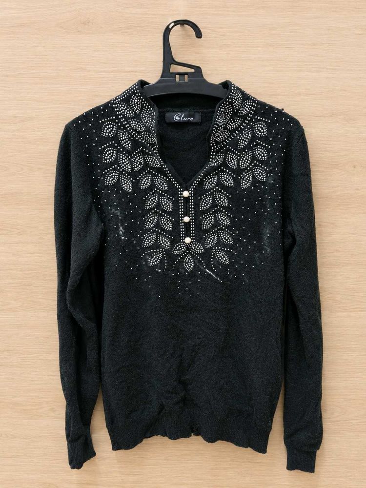Embellished Black Sweater