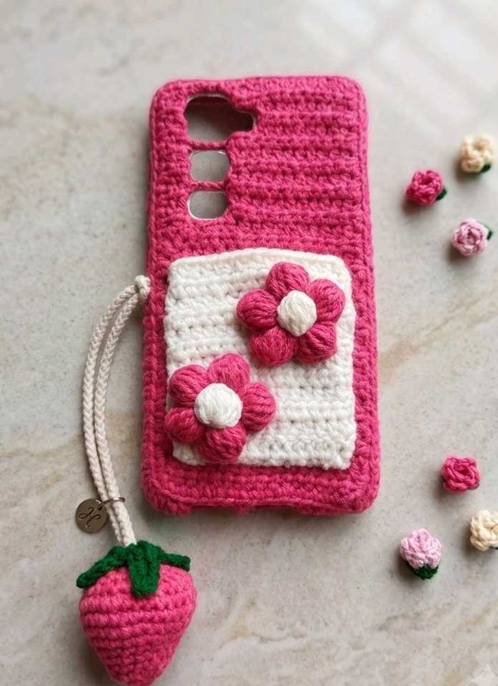 Handmade Crocheted Phone Case with Strawberry Char