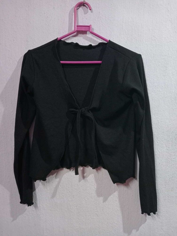 Chic Black &amp; White Tie-Front Cardigan