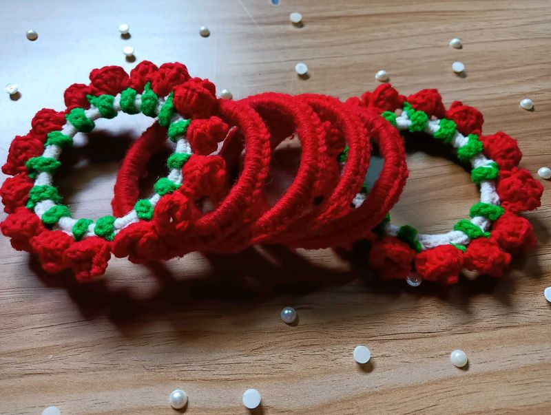 Handmade Red Floral Bangles (Set of 4)
