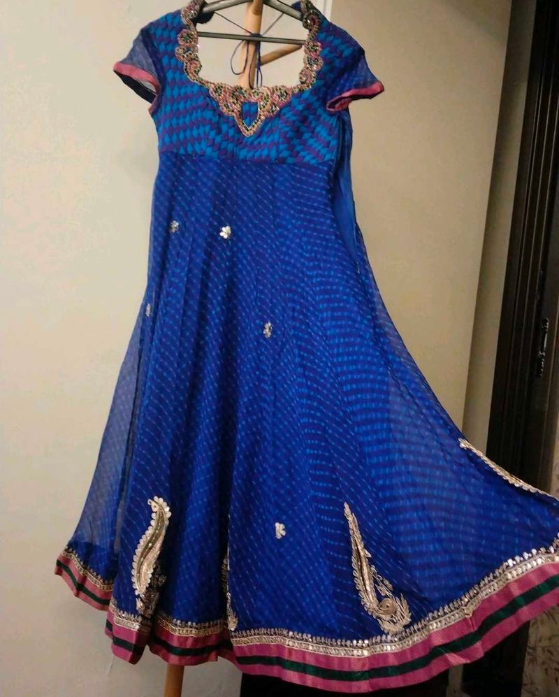 Elegant Blue Lehariya Anarkali wedding wear