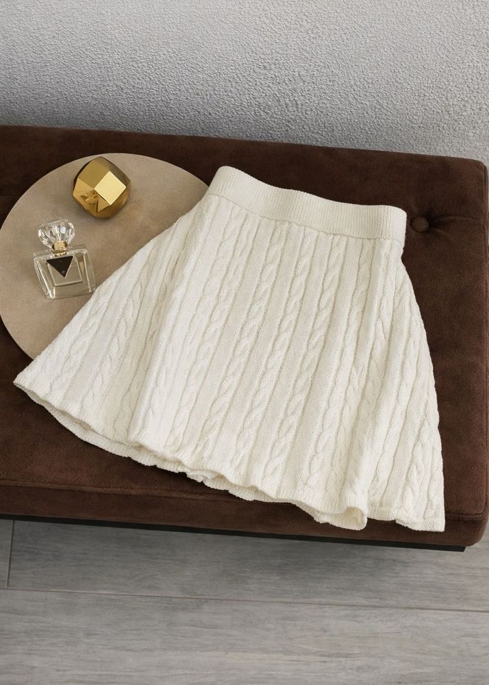 Cream Cable Knit Mini Skirt
