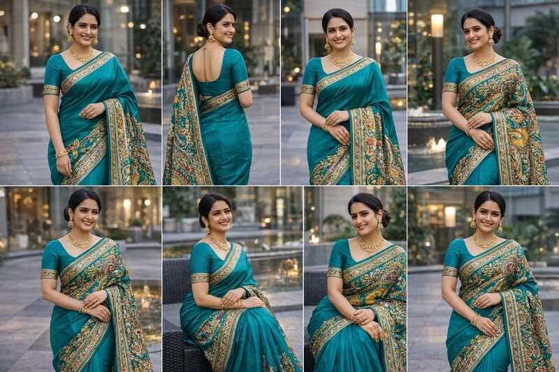 Elegant Teal Saree with Intricate Embroidery