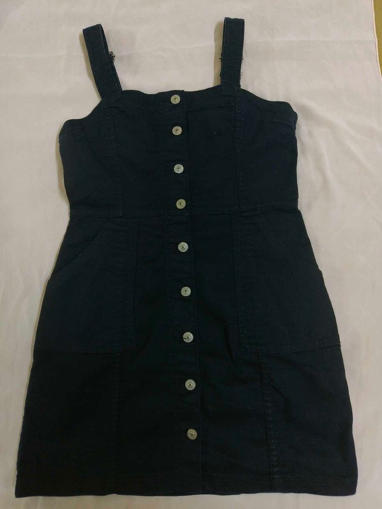 H&amp;M black denim button down mini dress