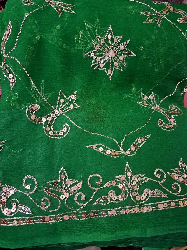 Green Embroidered Saree