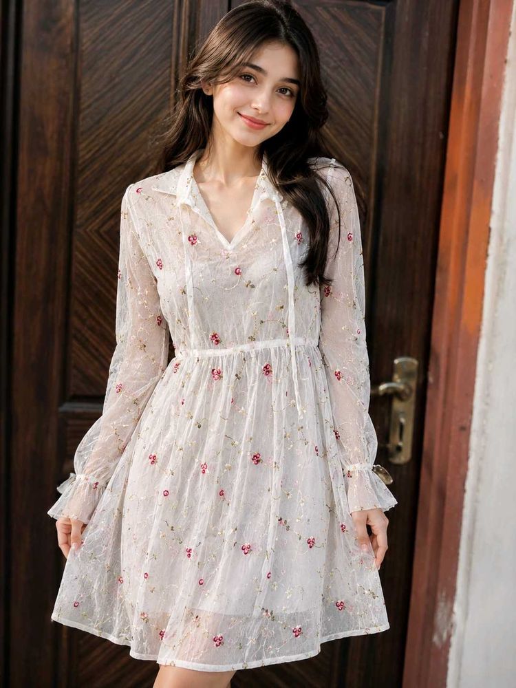 Sheer Embroidered Floral Mini Dress