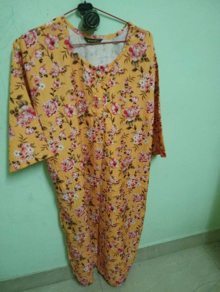 Yellow Floral Print popcorn Kurta