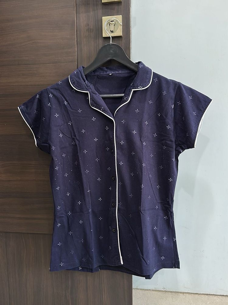 Navy Star Print Pajama Shirt
