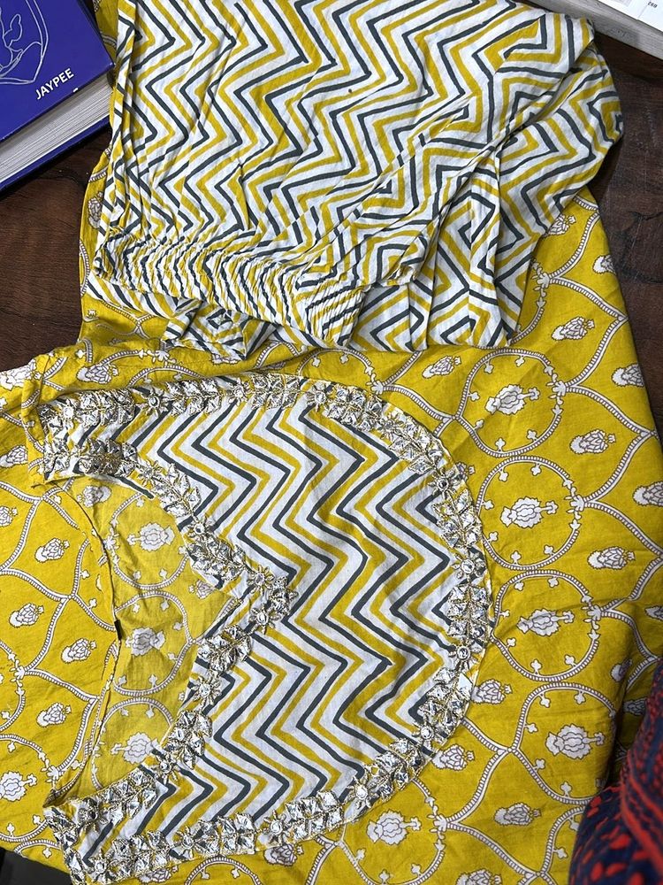 Yellow Printed Kurta Pant Set