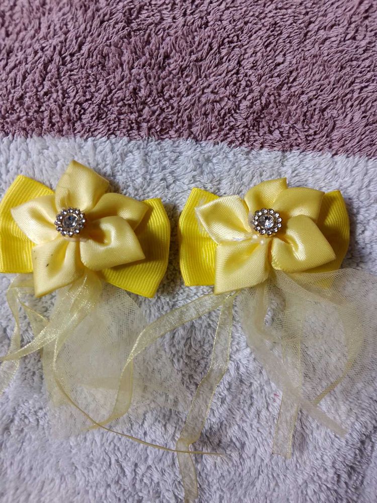 Yellow Bow Hair Clips&amp; set of clips