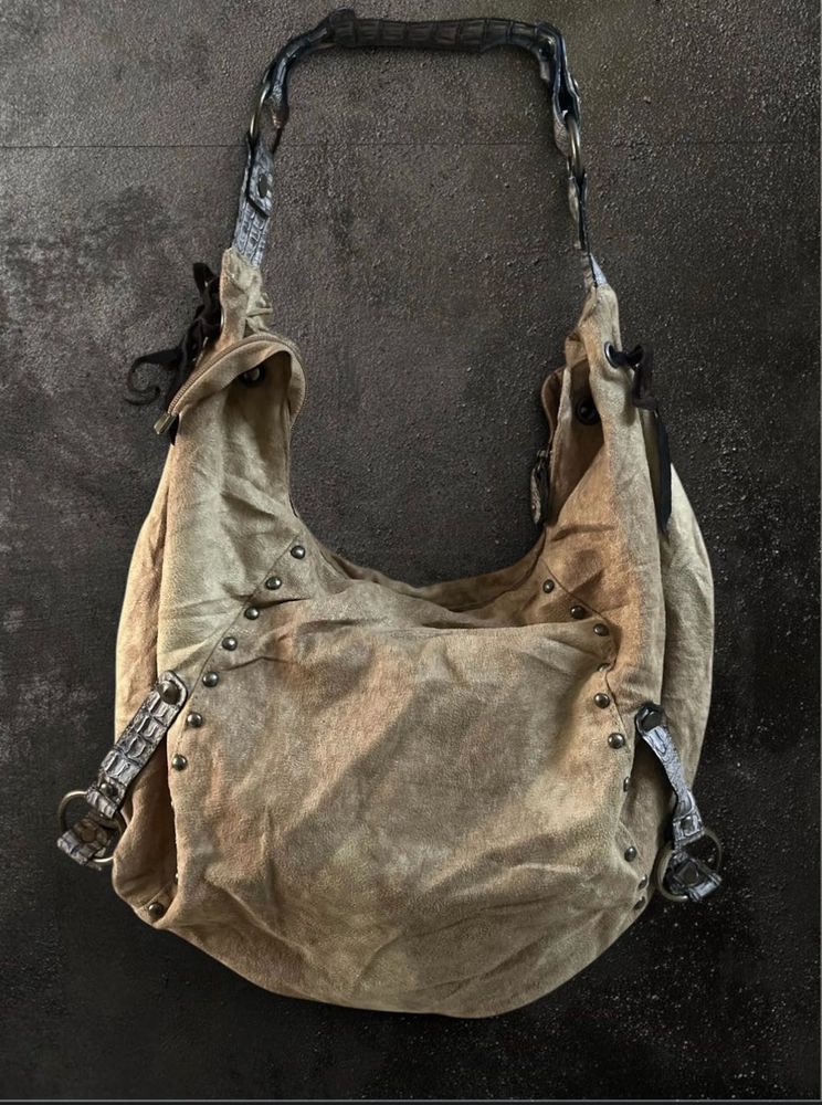 Y2k Studs Camel Suede Hobo Bag