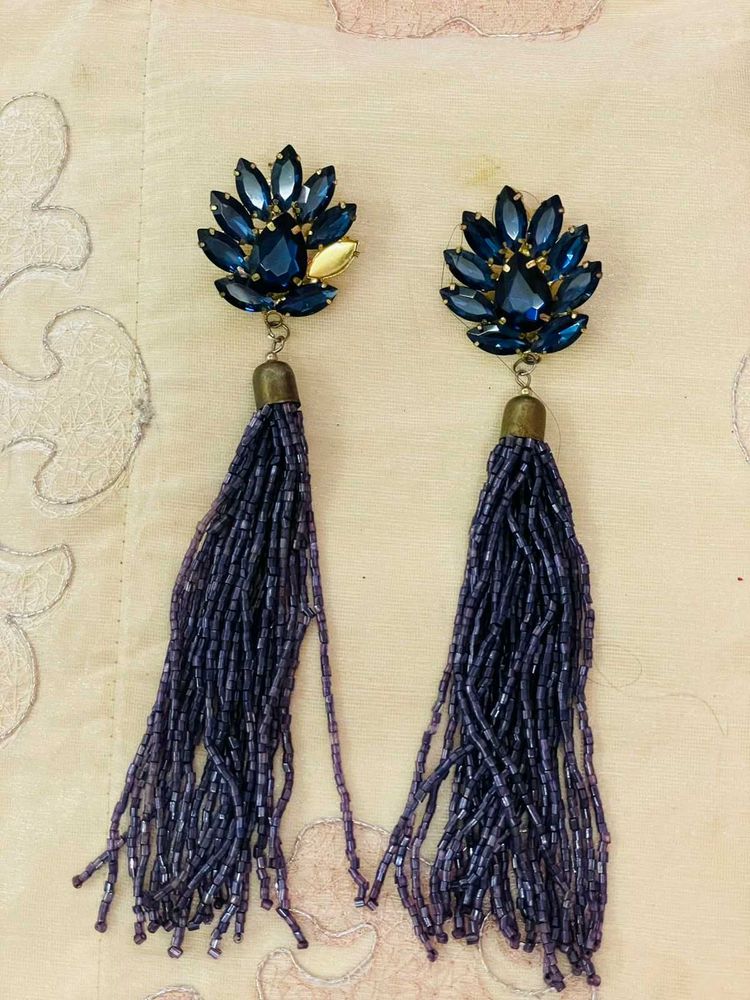 Deep Blue Crystal Tassel Earrings