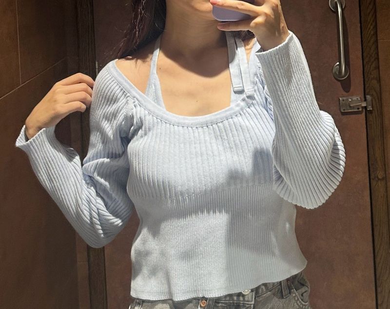 Forever 21 Baby Blue Ribbed Knit Top