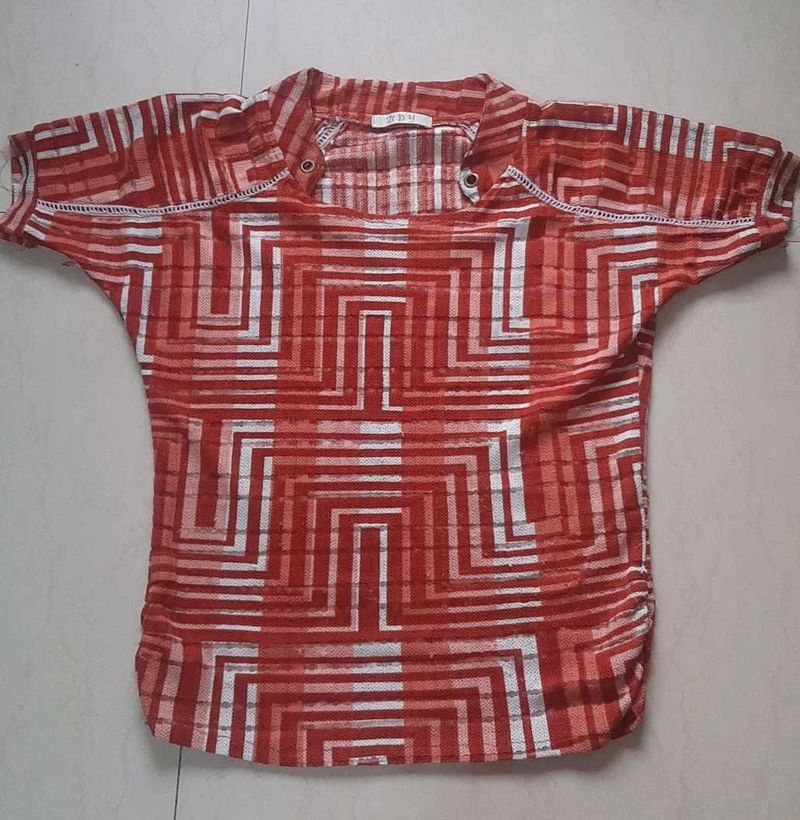 Unique Geometric Print Red Top