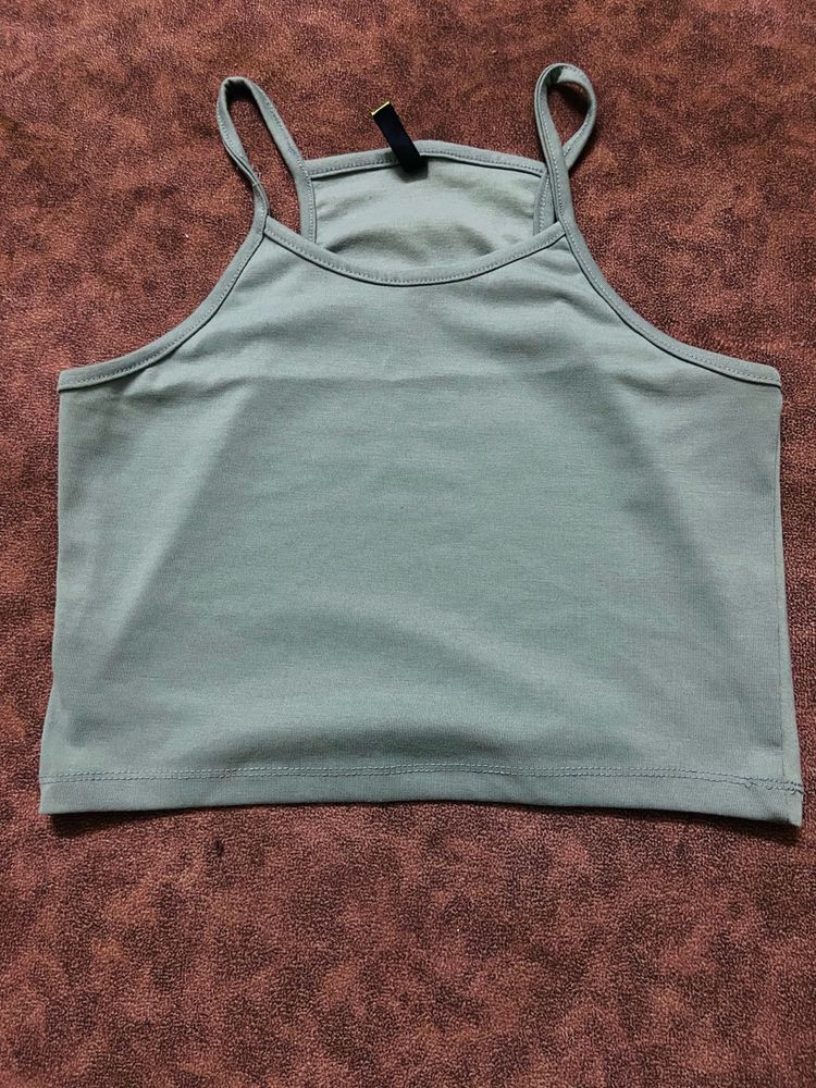 Solid Teal Spaghetti Strap Crop Top