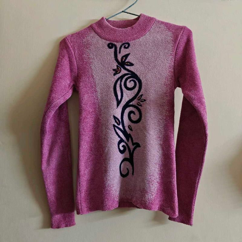 Pink Embroidered Knit Sweater