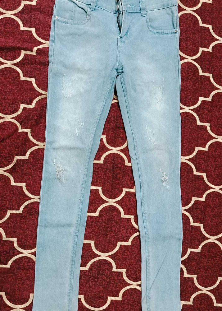 Light Blue Distressed High-Waist Jeans
