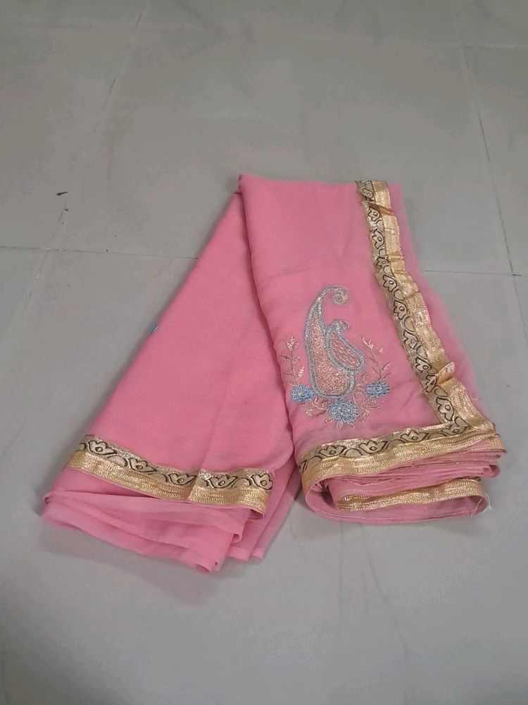 Elegant Pink Embroidered Saree