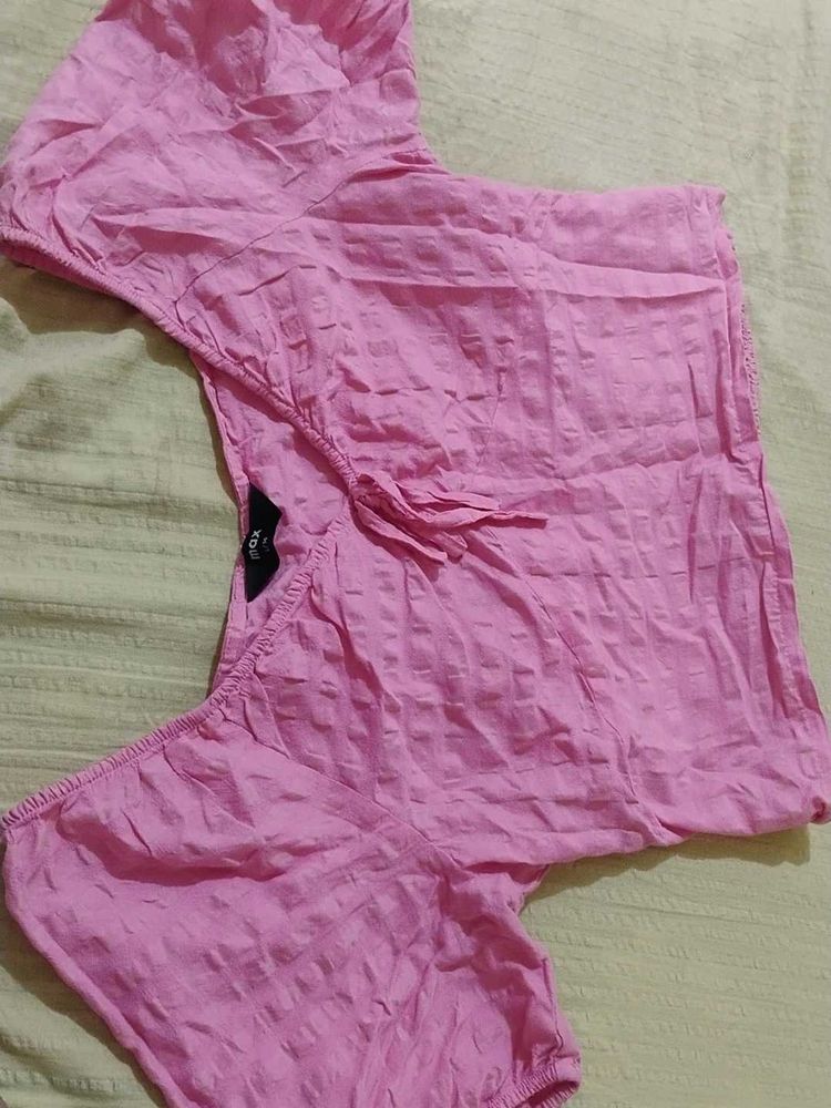 Pink Textured Short Sleeve Top