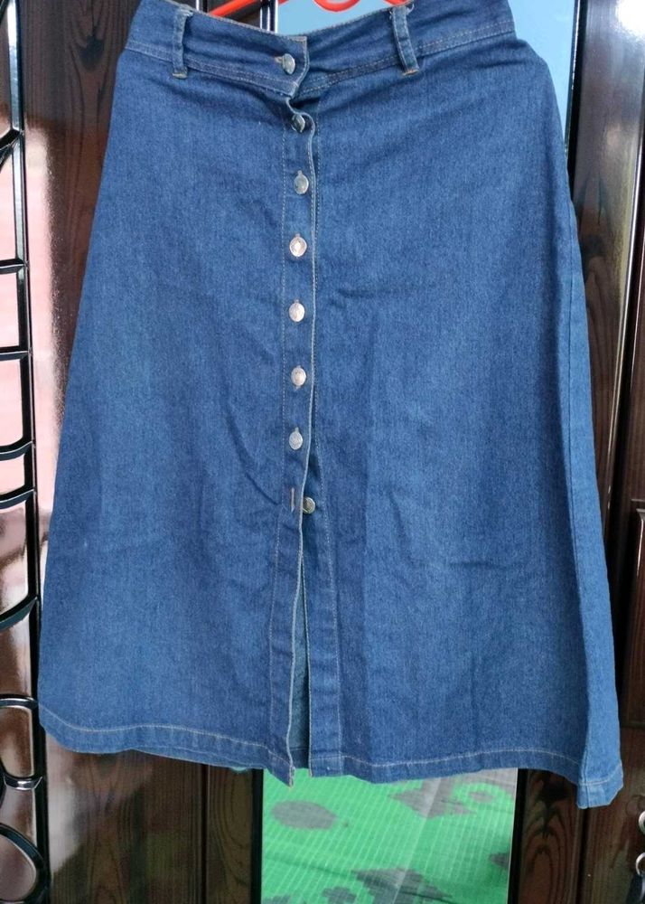 Button Front Denim Skirt