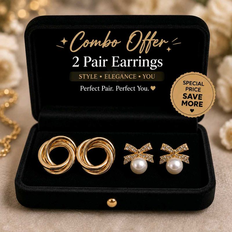 2 Pairs Elegant Gold Tone Earrings