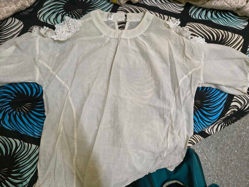 Sheer Striped Cold Shoulder cut Top