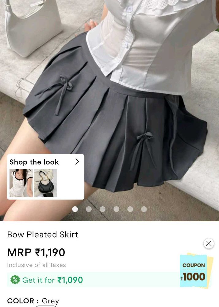 Chic Grey Pleated Skirt with Bows