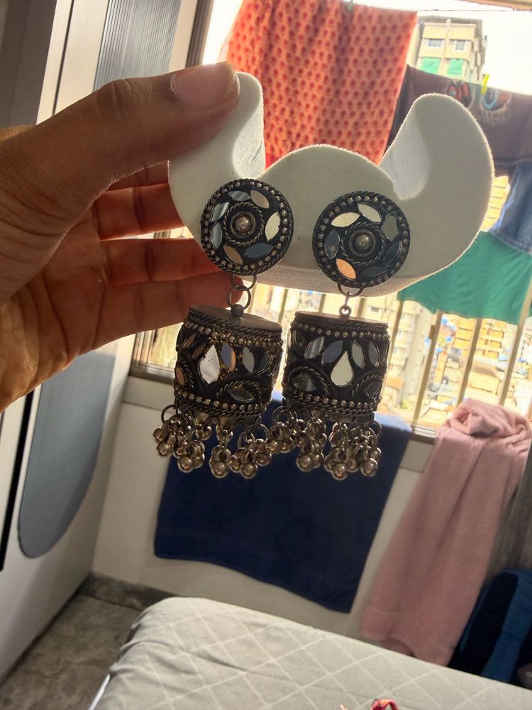 Boho Oxidized Jhumka Earrings