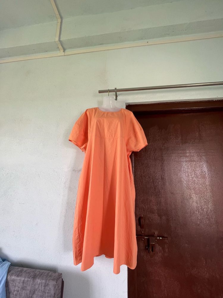 Orange A-Line Midi Dress