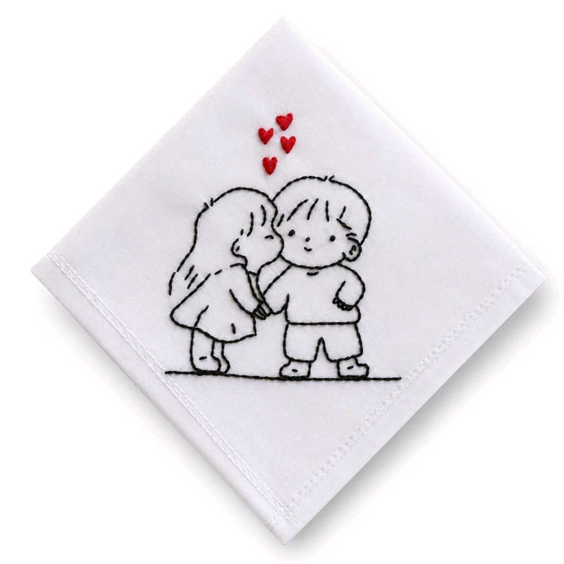 Embroidered Handkerchief with Cute Couple Design