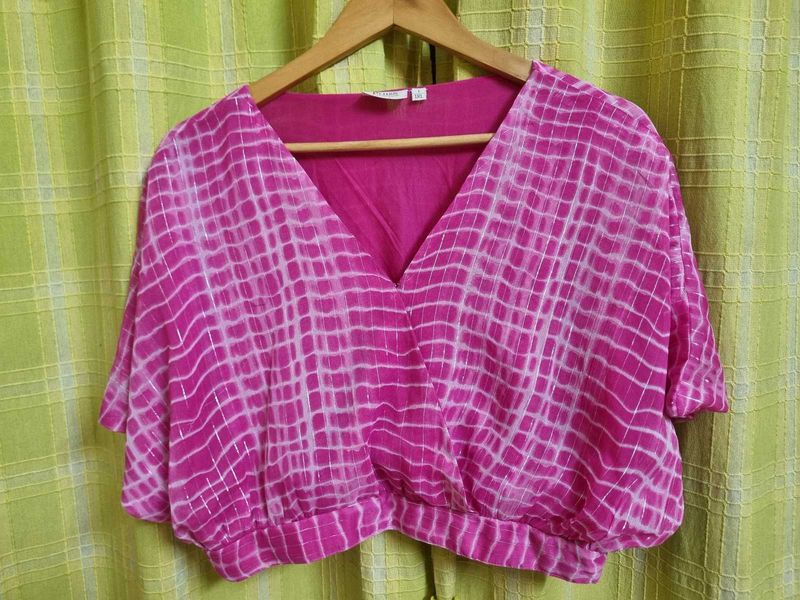 V-Neck Pink Tie-dye Top