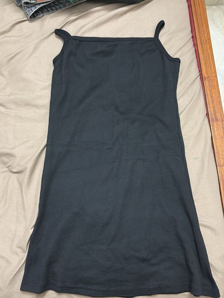 Basic Black bodycon knee length Slip Dress