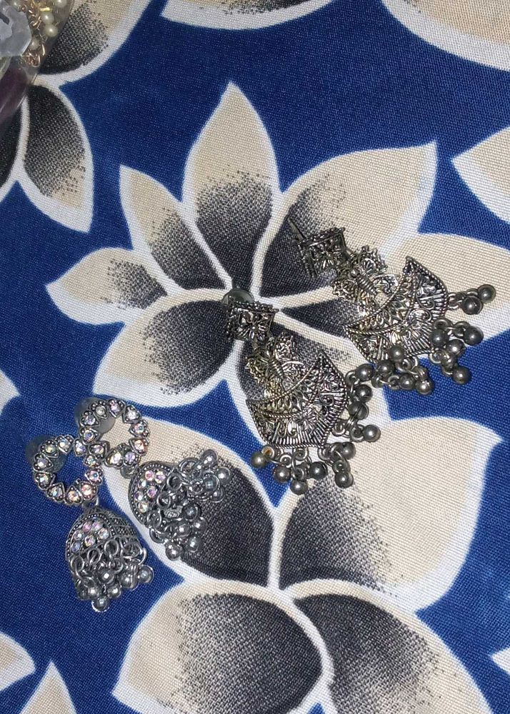 Oxidised Jhumka Earrings with Studs