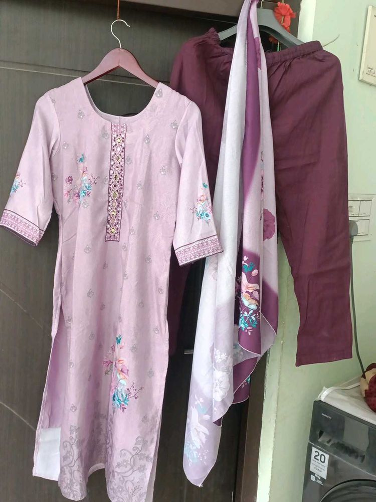 mauve Kurta Set with Dupatta