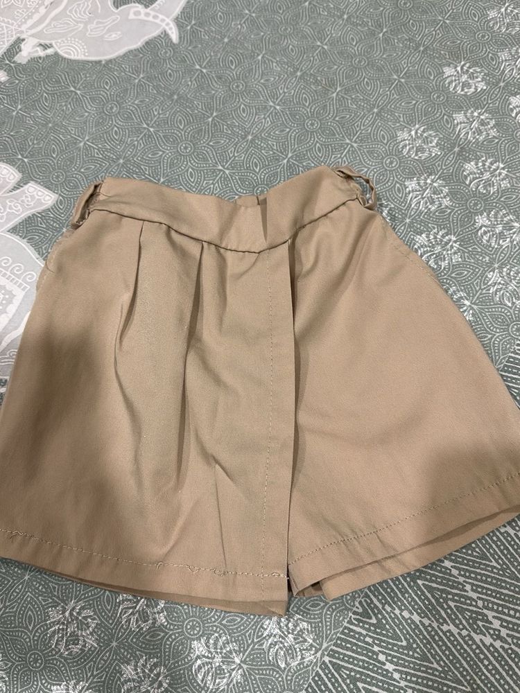 Tan Pleated Shorts