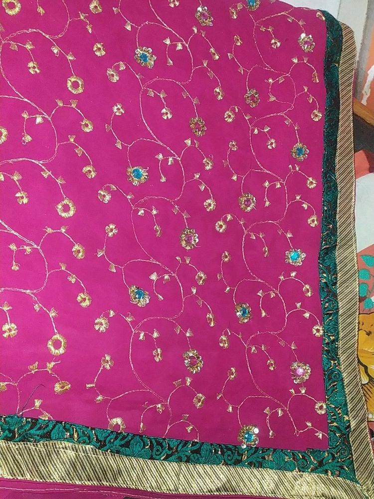 Pink stone work Saree.