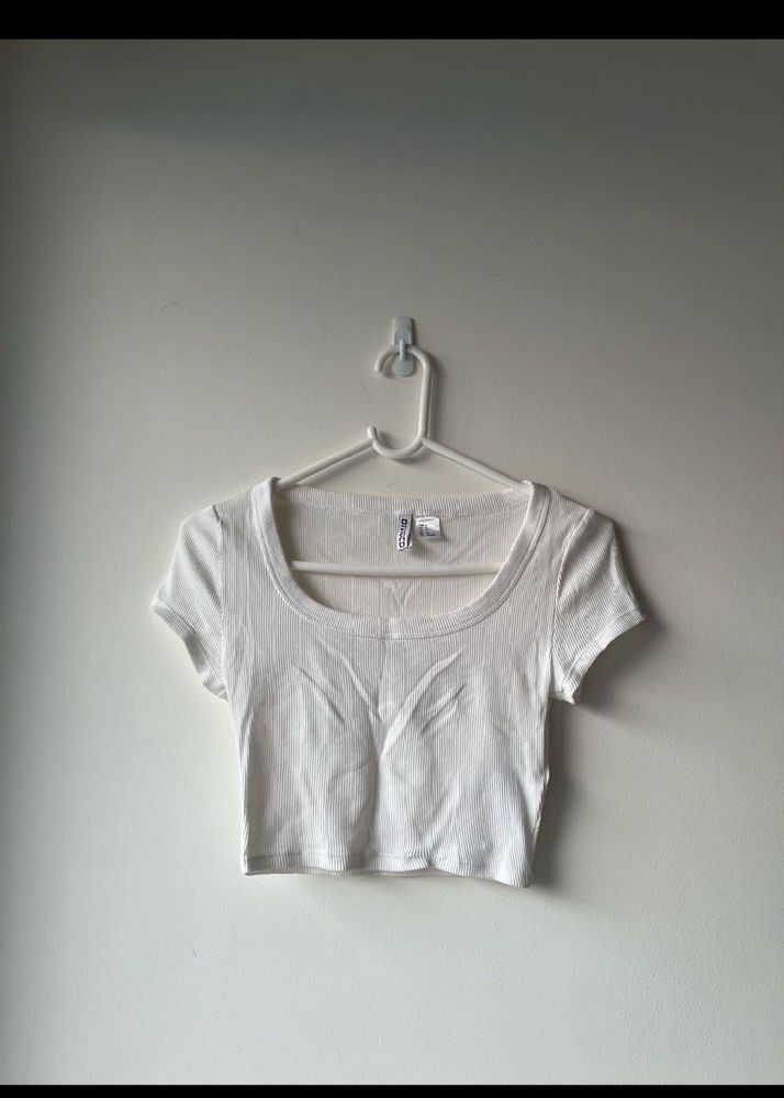 White and Black Ribbed Crop Top
