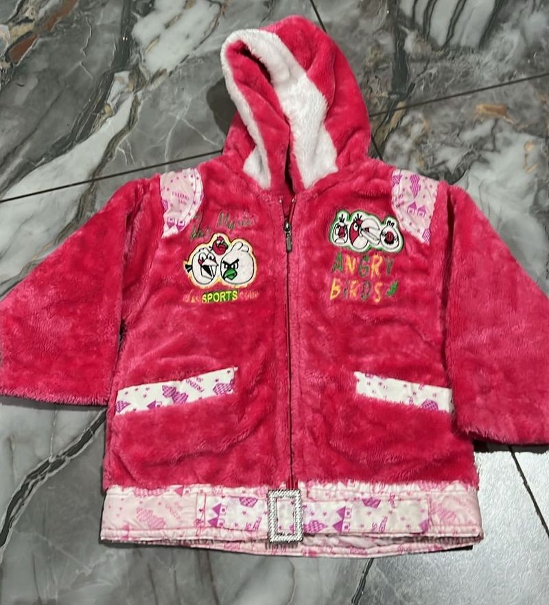 Kids Pink Fuzzy Angry Birds Hoodie Jacket