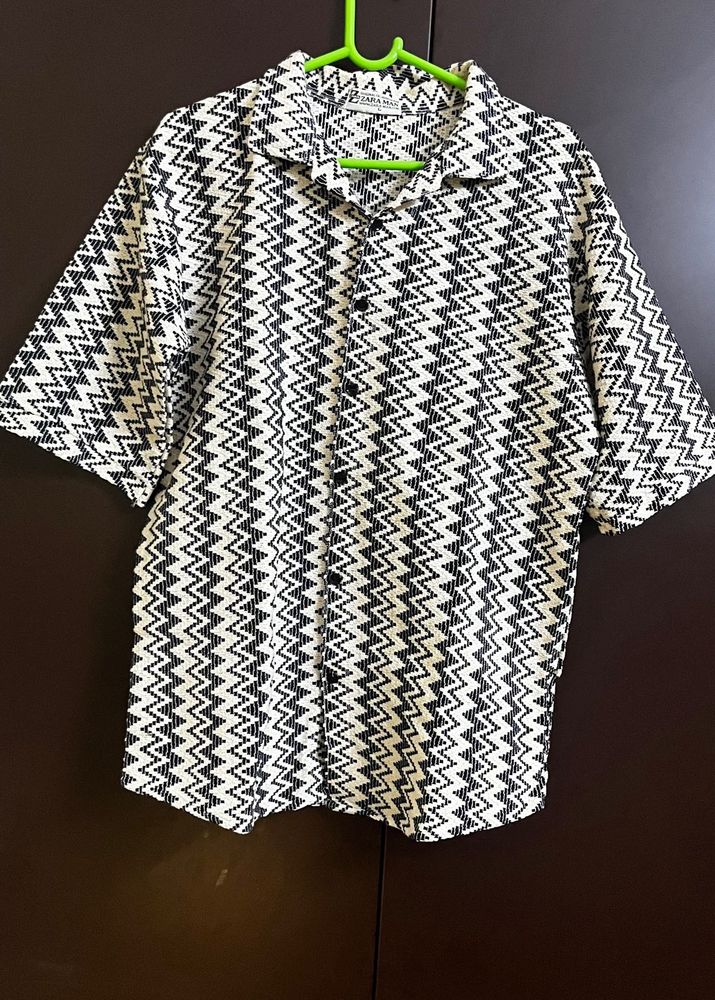 Zara Men's Retro Zigzag Print Shirt