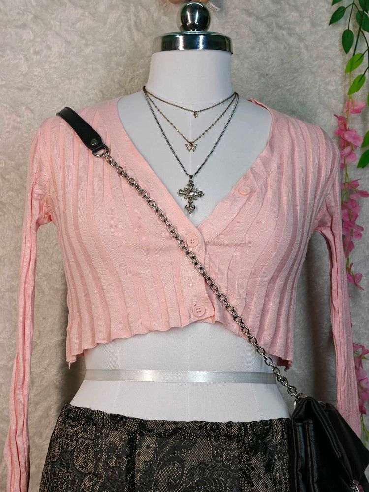 Cute Pink Cropped Cardigan