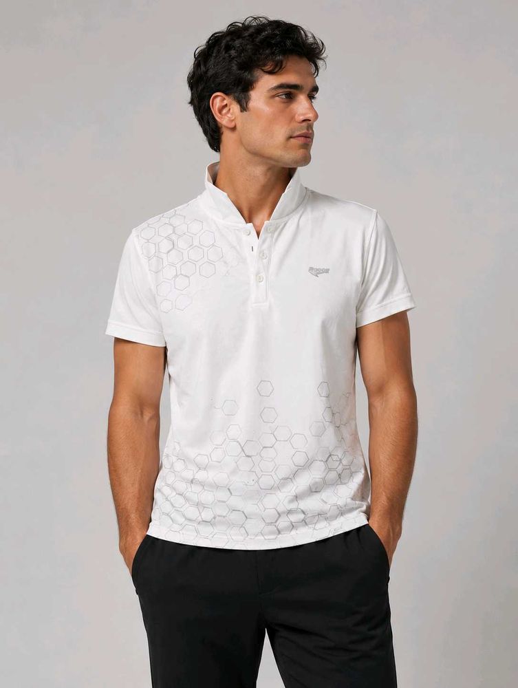 Men's White Print Polo T-Shirt