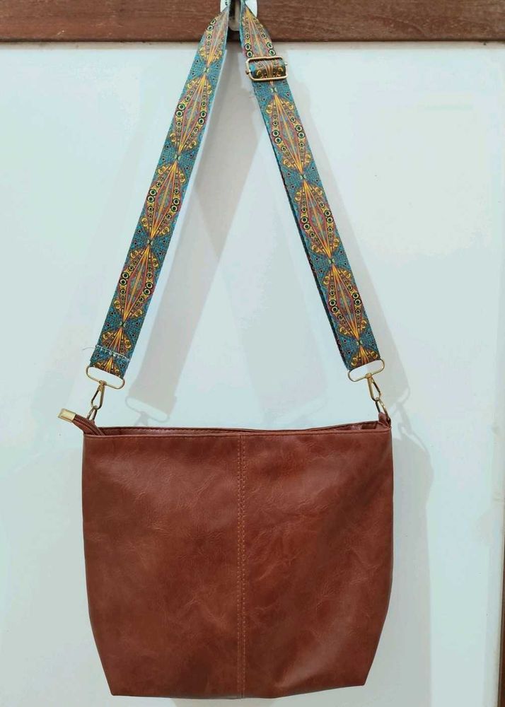 Brown Faux Leather Tote Bag